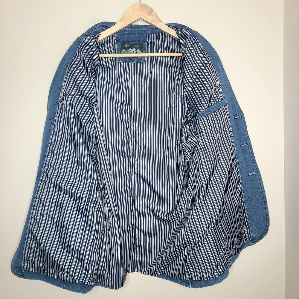 European And America Style Denim Blazer Jacket Elbow Patches Chore Coat‎